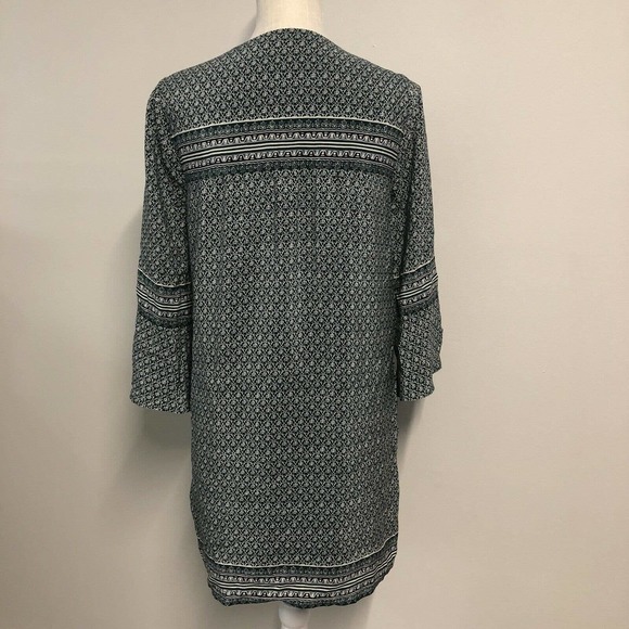 Madewell Dress Green White 100% Silk Boho Bell Sleeve with Pockets - Picture 5 of 7